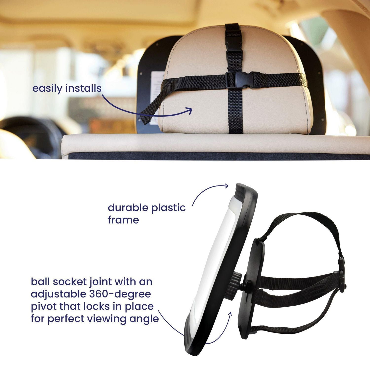 GoldBug Glow Rear-Facing Baby Car Seat Mirror, Adjustable LEDs & Remote Control, Black, Goldbug Glow Mirror