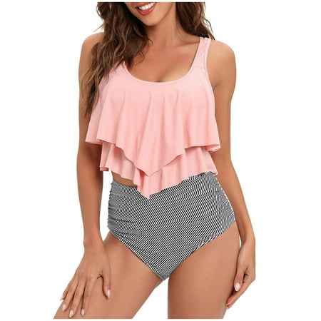 Qepwscx One Piece Swimsuit Women Ladies Fashion Flower Print Minimalistic Ruffle Women s Vest Sexy Briefs Swimsuit Suit Clearance