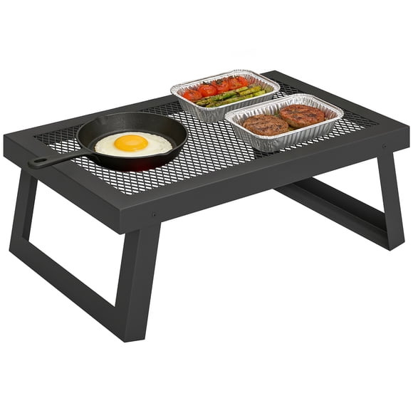 Outsunny Folding Campfire Grill, Carbon Steel Grill Grate, Black