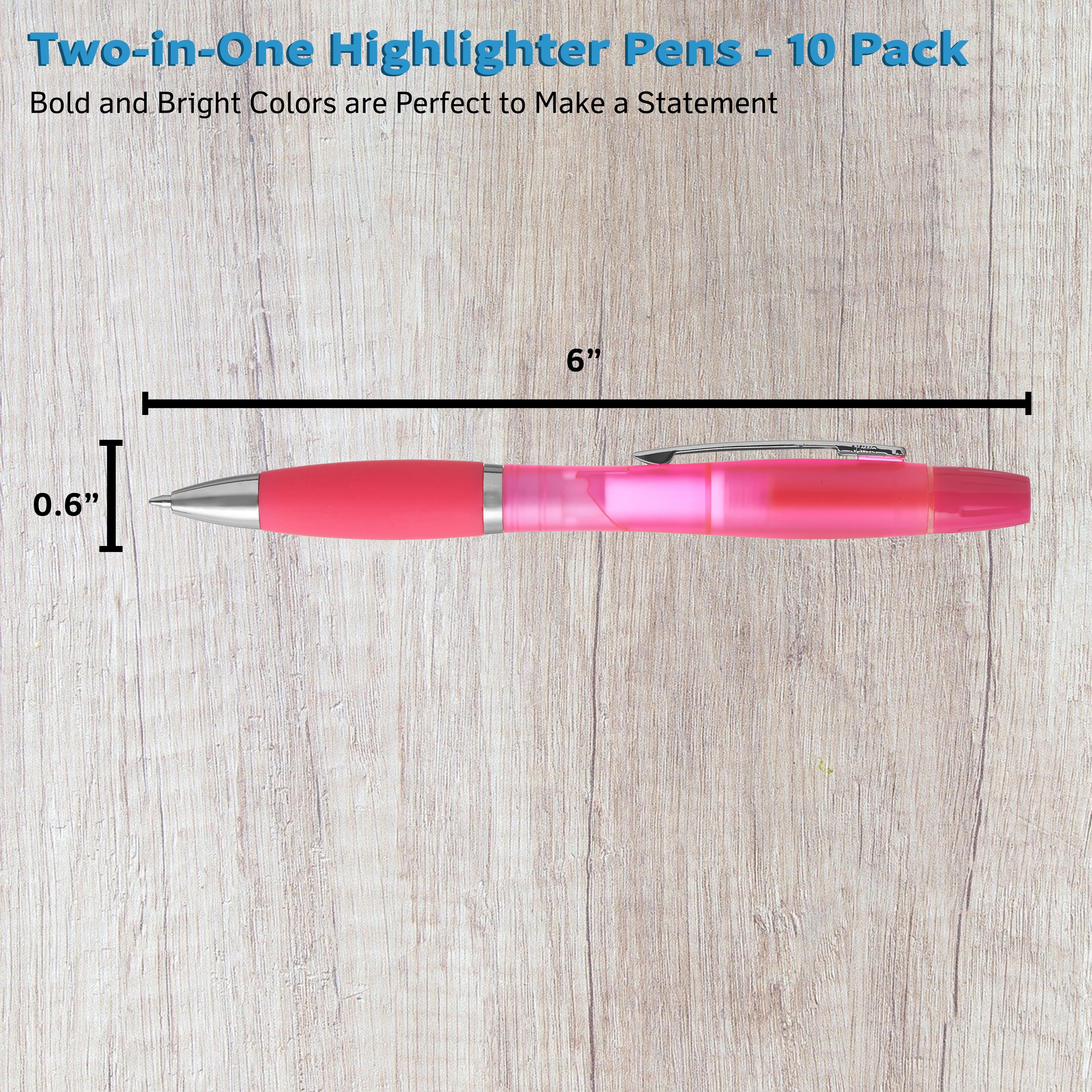 10 Two in one Highlighter Pens Pack - Ballpoint, Silver Accents - Pink