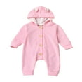 thumbnail image 1 of OUSITAID Baby Solid Hooded Romper Long Sleeve Front Single Breasted Bodysuit, 1 of 4