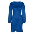 thumbnail image 2 of Sexlip Womens Wrap V Neck Short Sleeve Ruffle Hem Midi Dress Casual Party Office Wear Blue S, 2 of 6