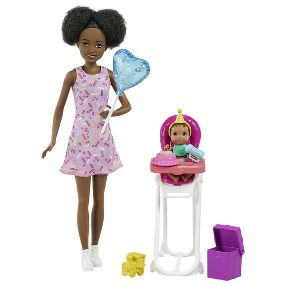 Barbie Skipper Babysitters Birthday Feeding Playset, Brunette Doll, Color-Change Baby & Accessories
