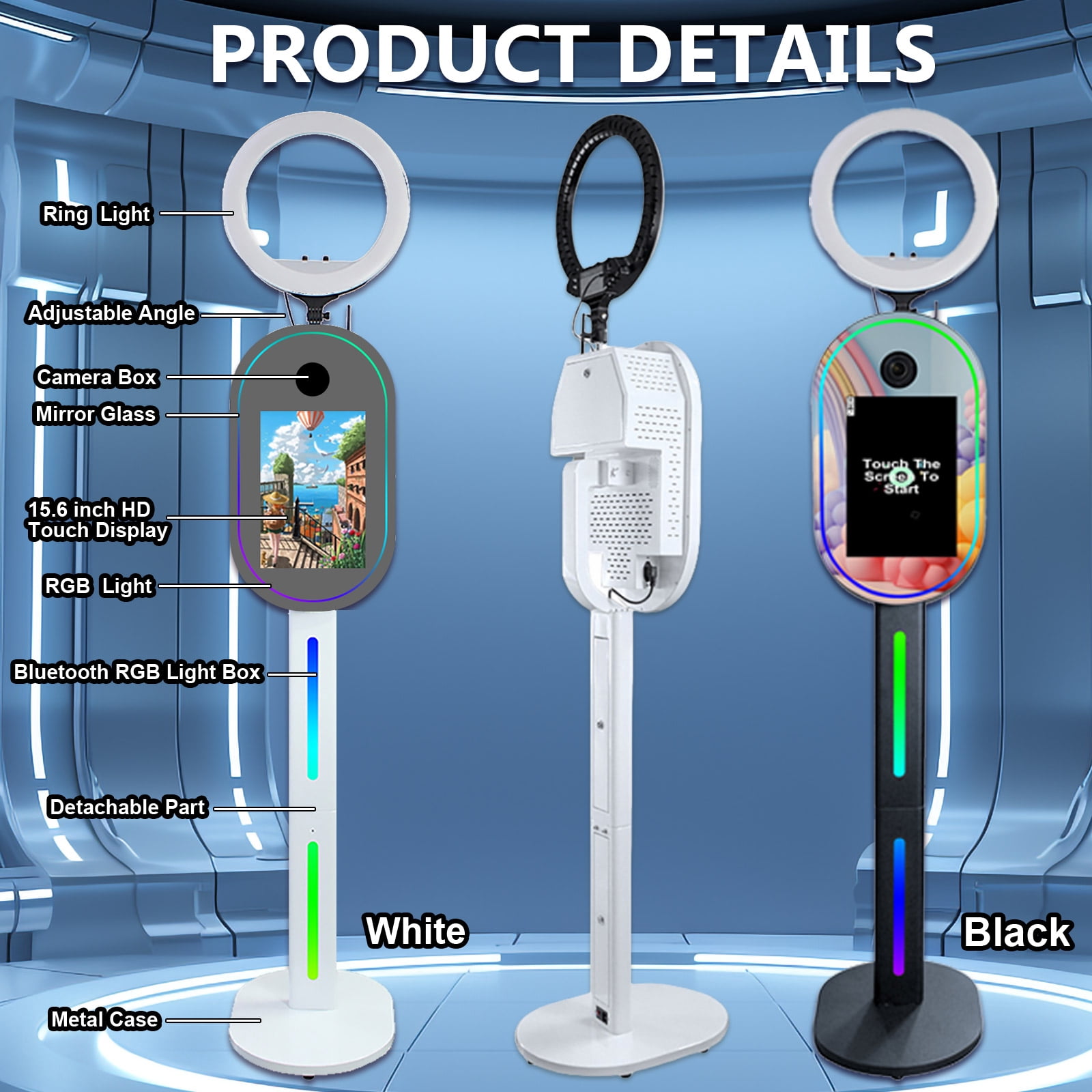 LivFiv 15.6inch Photobooth Machine Touch Screen Face Mirror Selfie with Flight Case for Party Event