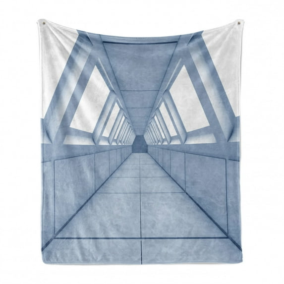 Futuristic Soft Flannel Fleece Blanket, Corridor Futuristic Spaceship Inside Technology Modern Building Indoor Artwork Print, Cozy Plush for Indoor and Outdoor Use, 50" x 70", White, by Ambesonne