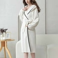 thumbnail image 6 of TEAJOPSUU Winter Hooded Robes for Women Sherpa Fleece Plush Long Bathrobe Sleepwear Long Sleeves Thermal Loungewear White, 6 of 9