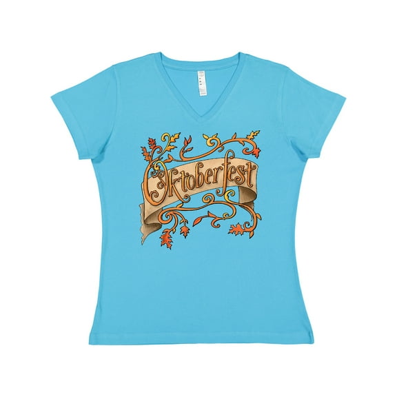 Inktastic Oktoberfest Banner with Orange Autumn Leaves Women's V-Neck T-Shirt