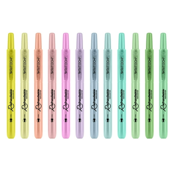 WRITECH Retractable Highlighters Assorted Colors: Chisel Tip Click Aesthetic Highlighter Marker Pens Pack Multi Colored Ink No Bleed Smear for Highlighting Journaling (12ct Neutral)