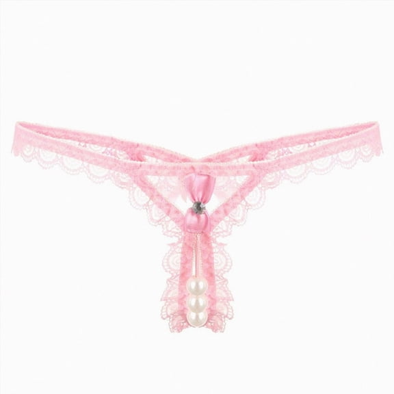 HCNTES Women Mid Rise Thong Panties with Rear Lifting Strings Soft Cotton Plus Size Underwear (RD2,One Size)