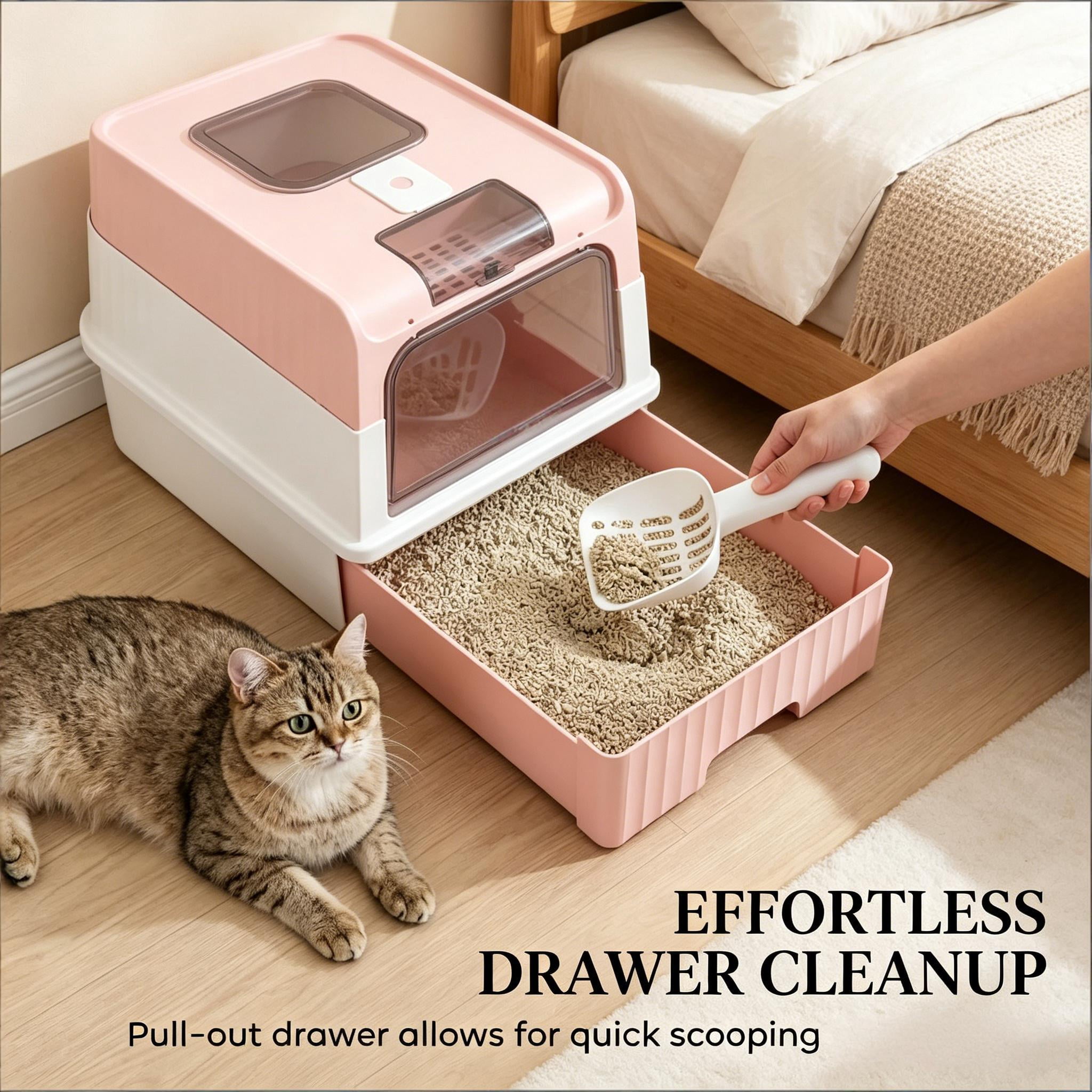 CQSXDA Fully Enclosed Compact Cat Litter Box for Effortless Clean Up - Ideal Pet Litter Solution for Small Spaces