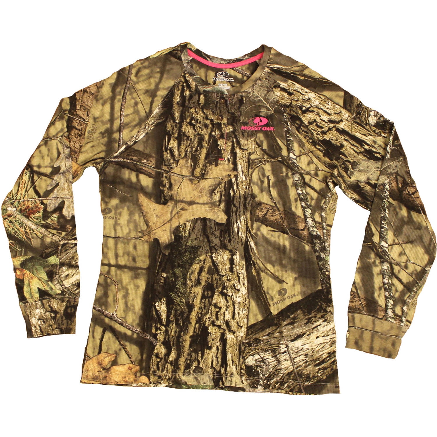 Mossy Oak Women's Long Sleeve Camo Henley Tshirt, MO Country