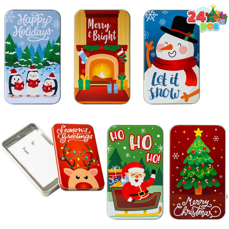 8PCS Christmas Card Holder Tin Boxes - Holiday Greeting Card Gift Holders With Lids