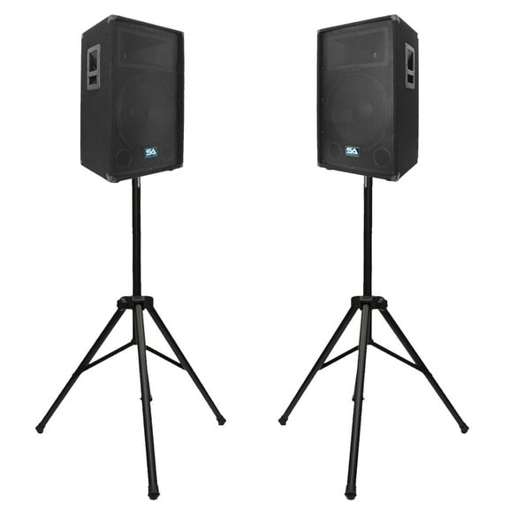 Seismic Audio Pair of 12" PA Speakers with two Tripod Speaker Stands - PA/DJ Band PA Package - SA-12T-PKG3