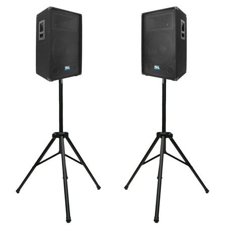 Seismic Audio Pair of 12" PA Speakers with two Tripod Speaker Stands - PA/DJ Band PA Package - SA-12T-PKG3