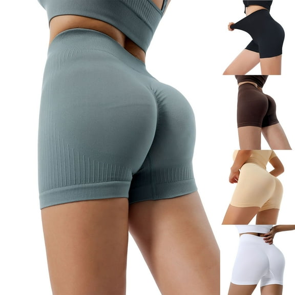 Elainilye Fashion Yoga Shorts for Women Tummy Control High Waist Biker Shorts Seamless Yoga Peach Hip Lifting Outdoor Fitness Shorts,Black