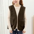 thumbnail image 4 of aohooy Fleece Vest Little Girl Button Vneck Faux Shearling Sherpa Vests Winter Fuzzy Sleeveless Teddy Coat Gilet with Pockets Brown,13 Years, 4 of 6