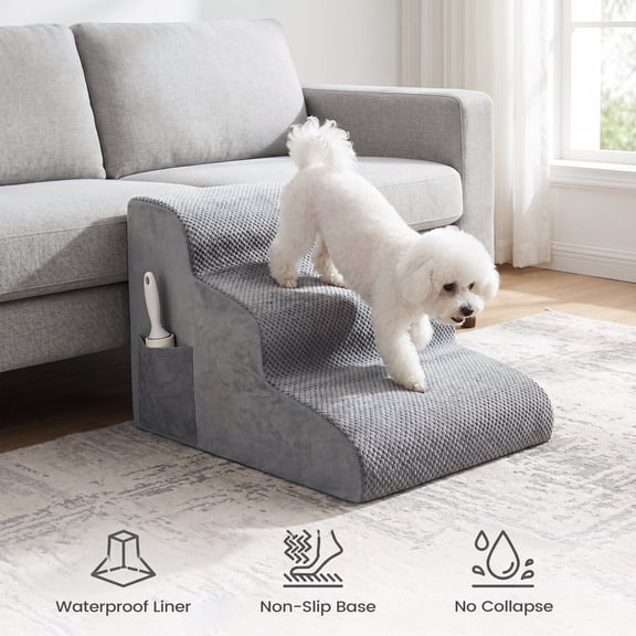 AMTPM Dog Steps for Small Dogs & Cats - Non-Slip Sponge 3-Step Pet Stairs (16" H) with Removable Washable Plush Cover, Waterproof Sturdy Dog Steps for Bed/Sofa