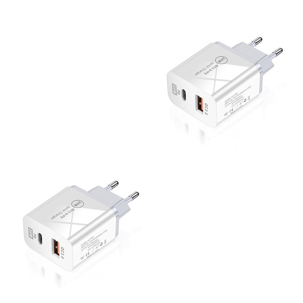 Adaptador de carga Bearachild de 20 W tipo C 2 puertos AC100-240V blanco negro