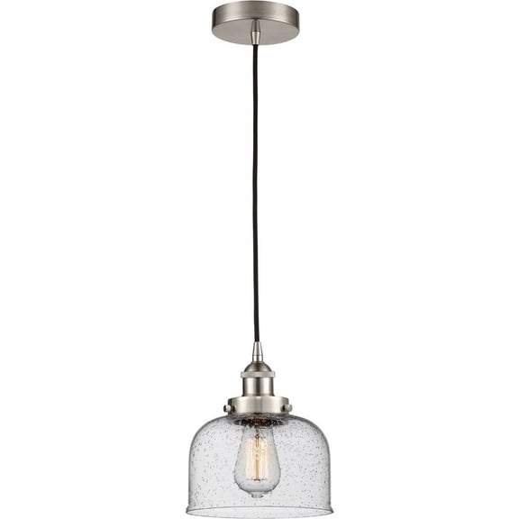 616-1PH-SN-G74-LED-Innovations Lighting-Bell - 1 Light Mini Pendant In Industrial Style-10 Inches Tall and 8 Inches Wide Brushed Satin Nickel Seedy