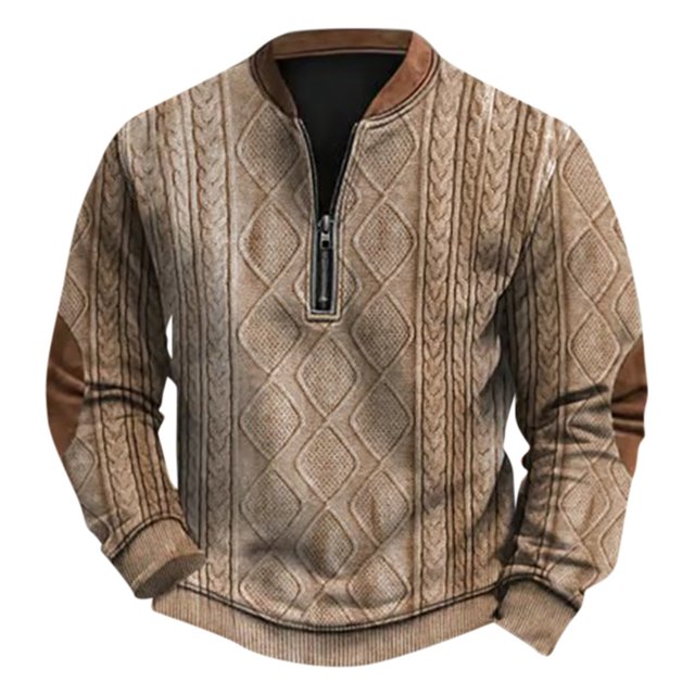 Tricot Mode Homme 2024 Demi-Fermeture à Glissière Col Rond Sans Capuche Automne Hiver Décontracté Impression Numérique 3D Grande Taille Confortable