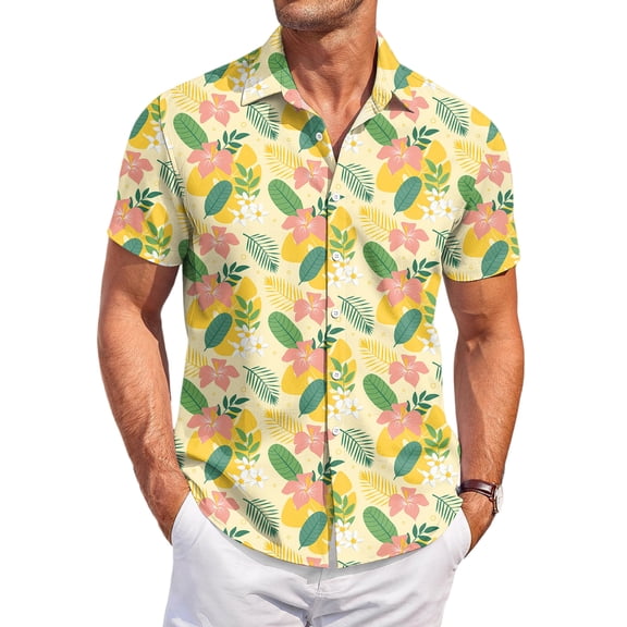 QHRMKOG Short Sleeve Shirts for Men Loose Fit Tropical Print Hawaiian Shirts Breathable Holiday Button Down Beach Shirt Summer Casual Top Green 3XL