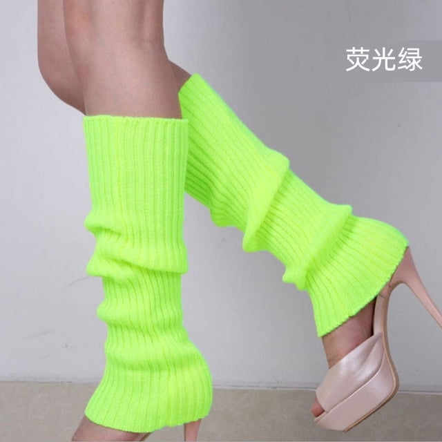 Nvzi 2 pares de calentadores de piernas para mujer, calentadores de piernas tejidos con protección anti-Y2K, para fiestas, deportes, yoga, ballet y danza, verde fluorescente