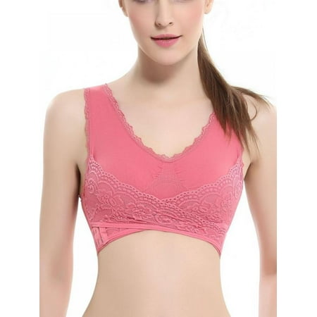 

Sonbest Women Seamless Cross Front Side Buckle Lace Sports Bras Workout Gym Activewear with Removable Bra Red 4XL