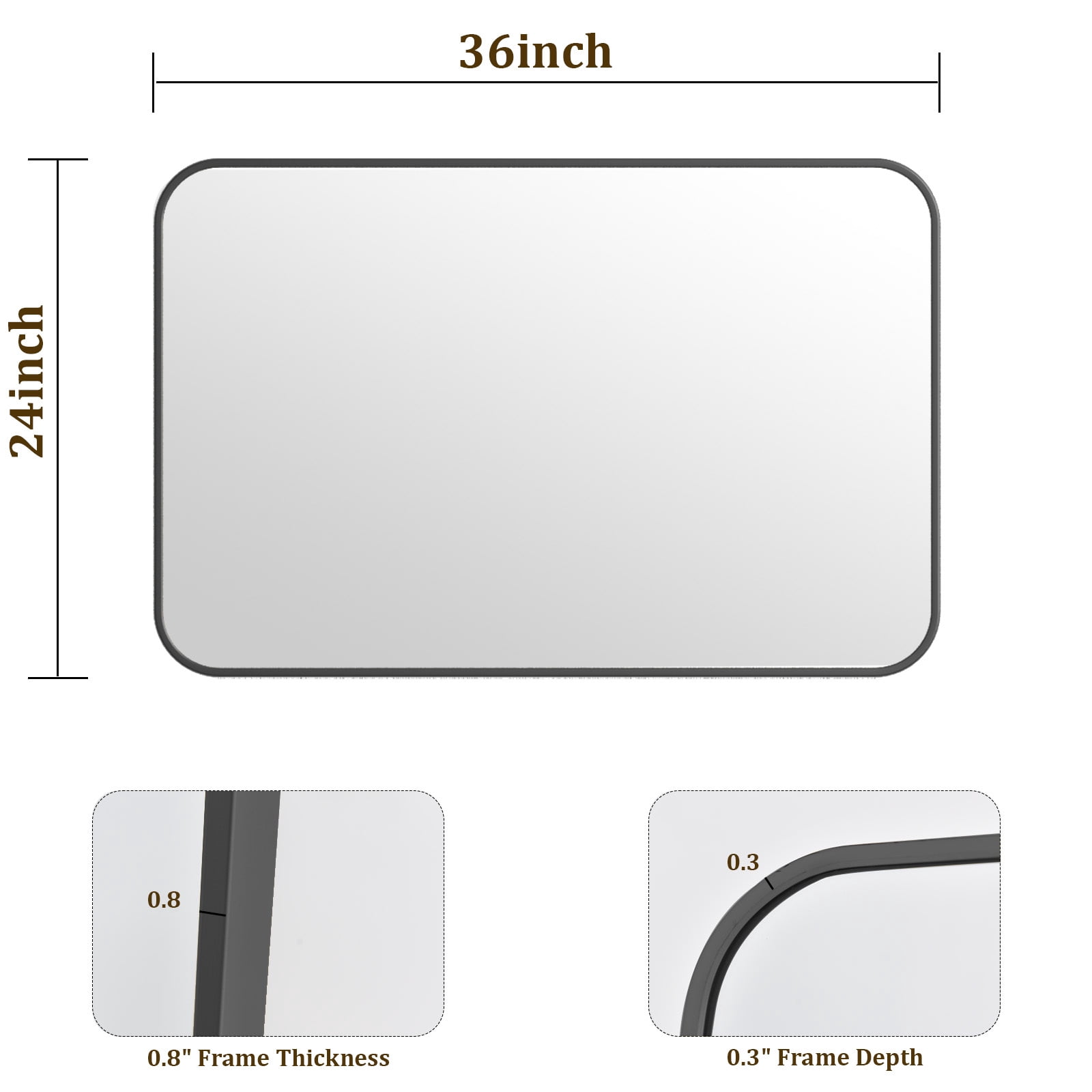 GRAHMCY 24"x36" Bathroom Mirror Wall-Mounted Vanity Mirror with Rectangular Metal Frame, Black