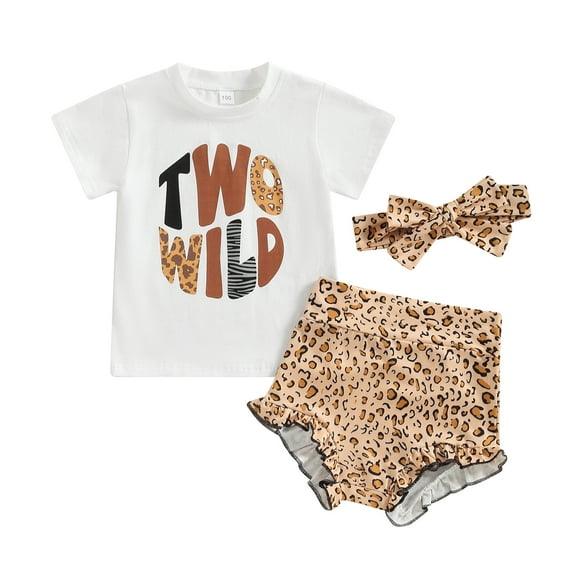 Baby Girl Two Wild Birthday Outfit 6M 12M 18M 24M 3Y 2nd Wild Shirts Top Leopard Ruffle Shorts 2 Year Old Birthday Outfit