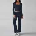 thumbnail image 7 of ibiyuan Women's Yoga Pants 2 Piece Lounge Sets Fold-over Flare Pants Set Long Sleeve Cropped Top Casual Outfits Pajamas, 7 of 7