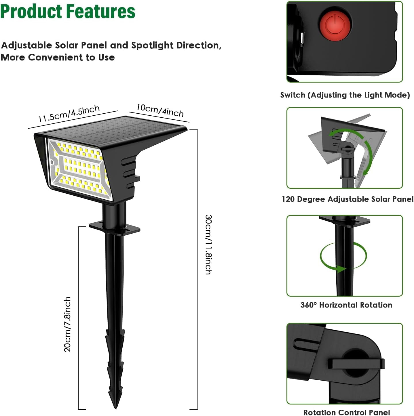 AP Solar Spot Lights Outdoor with 60 LED & Auto On/Off, 2 Pack Solar Lights Outdoor Waterproof IP68 with 3 Lighting Modes, 2-in-1 Solars Landscape Light for Outside, Garden, Yard(Warm White)