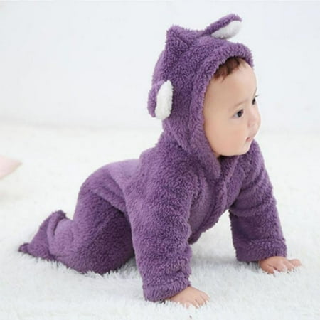 

Brand Sale! Newborn Girls Boy Jumpsuit Clothes Infant Warm Coral Fleece Jumpsuit Girls Boy Rompers Purple S(0-3M)