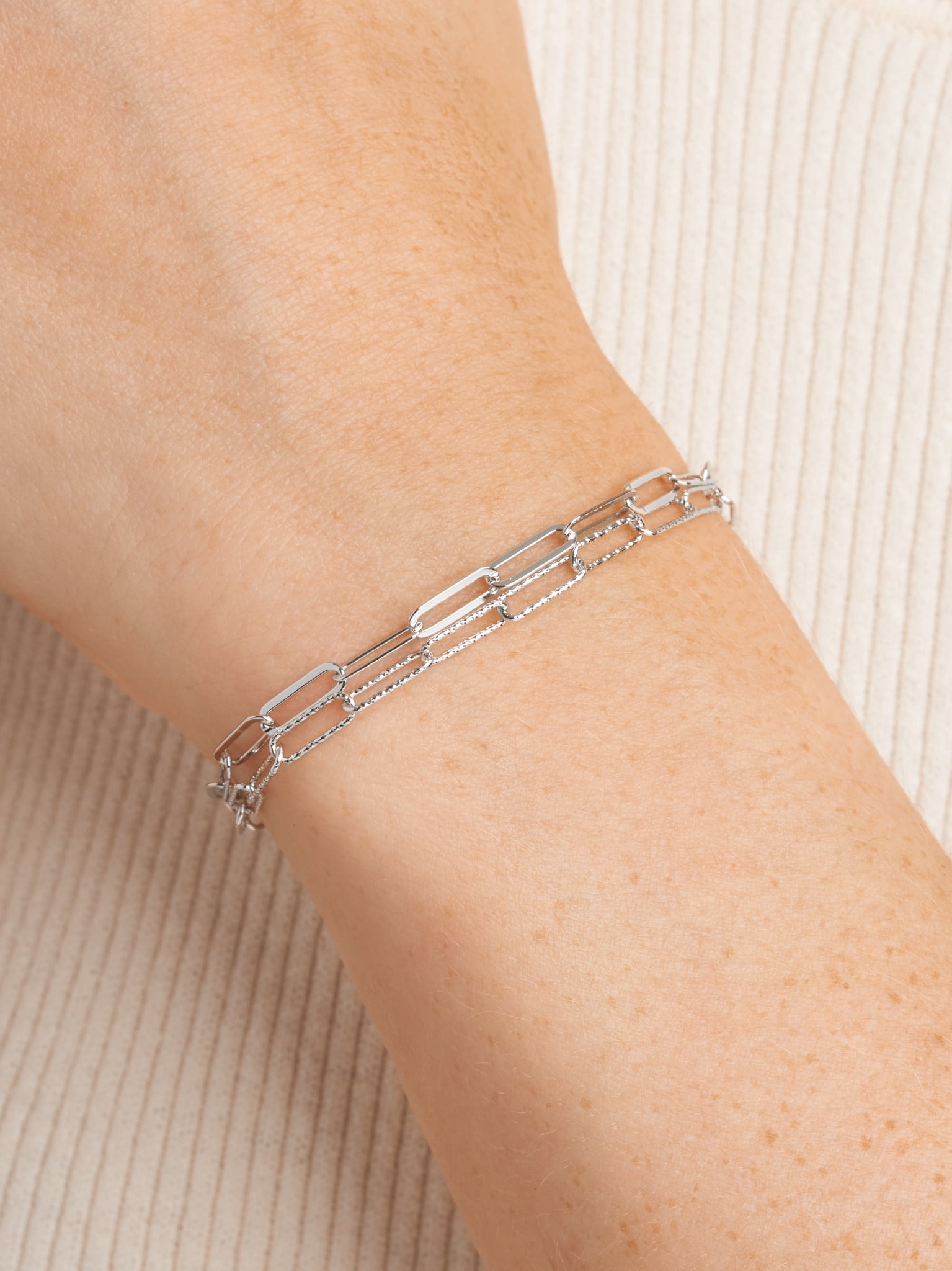 Forever Facets Sterling Silver Double Chain Paperclip Bracelet, 6 3/4" + 1 1/4" Extender