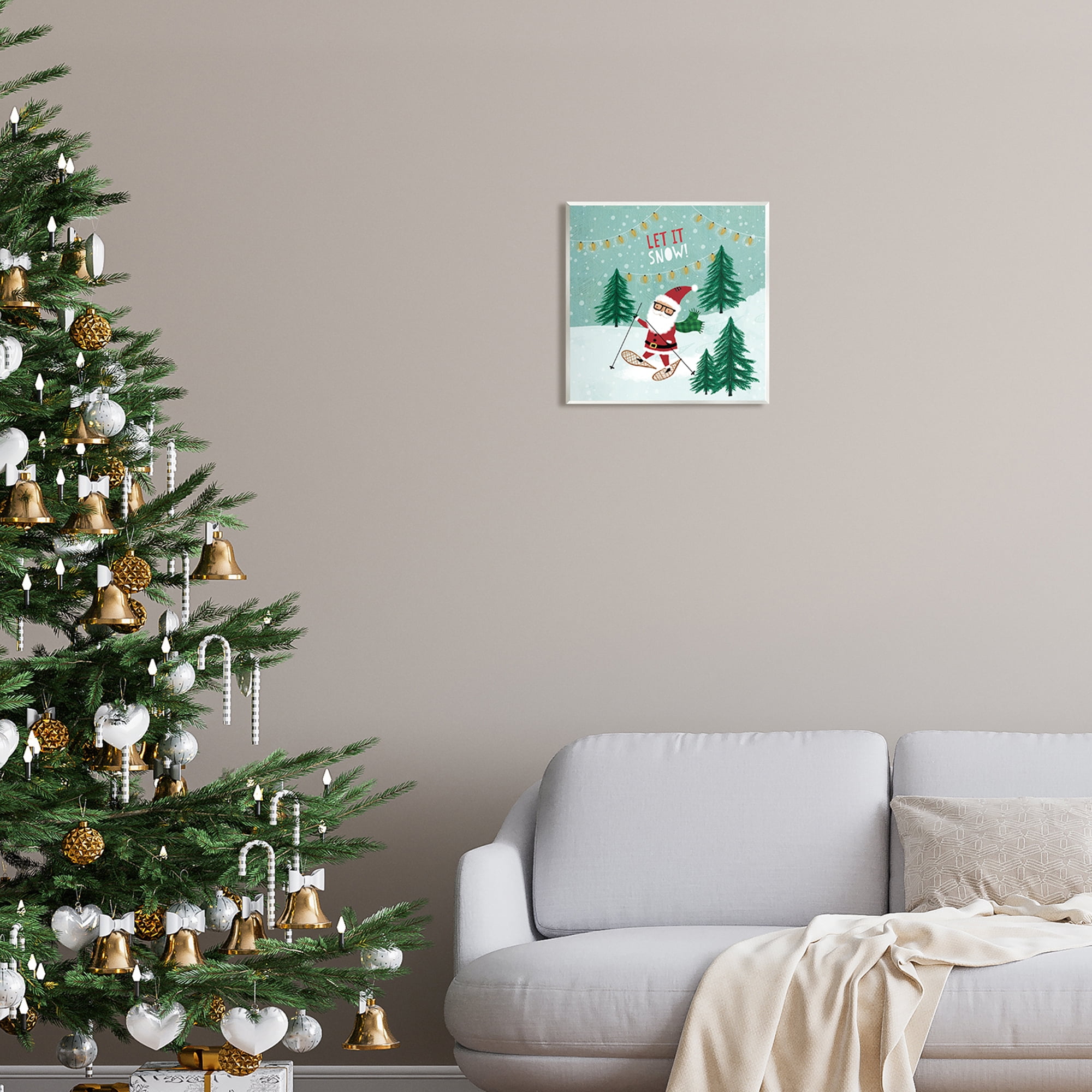 Stupell Industries Let It Snow Santa Snowshoeing Holiday Painting Unframed Art Print Wall Art