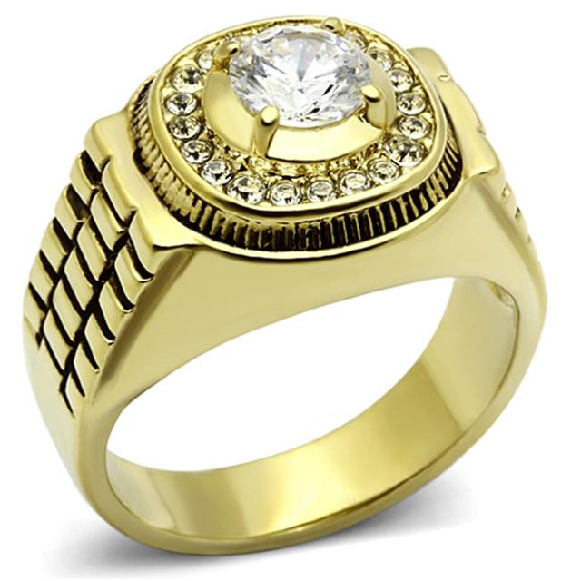 Bague Homme en Acier Inoxydable IP Gold avec AAA Grade CZ en Clair - Taille 11