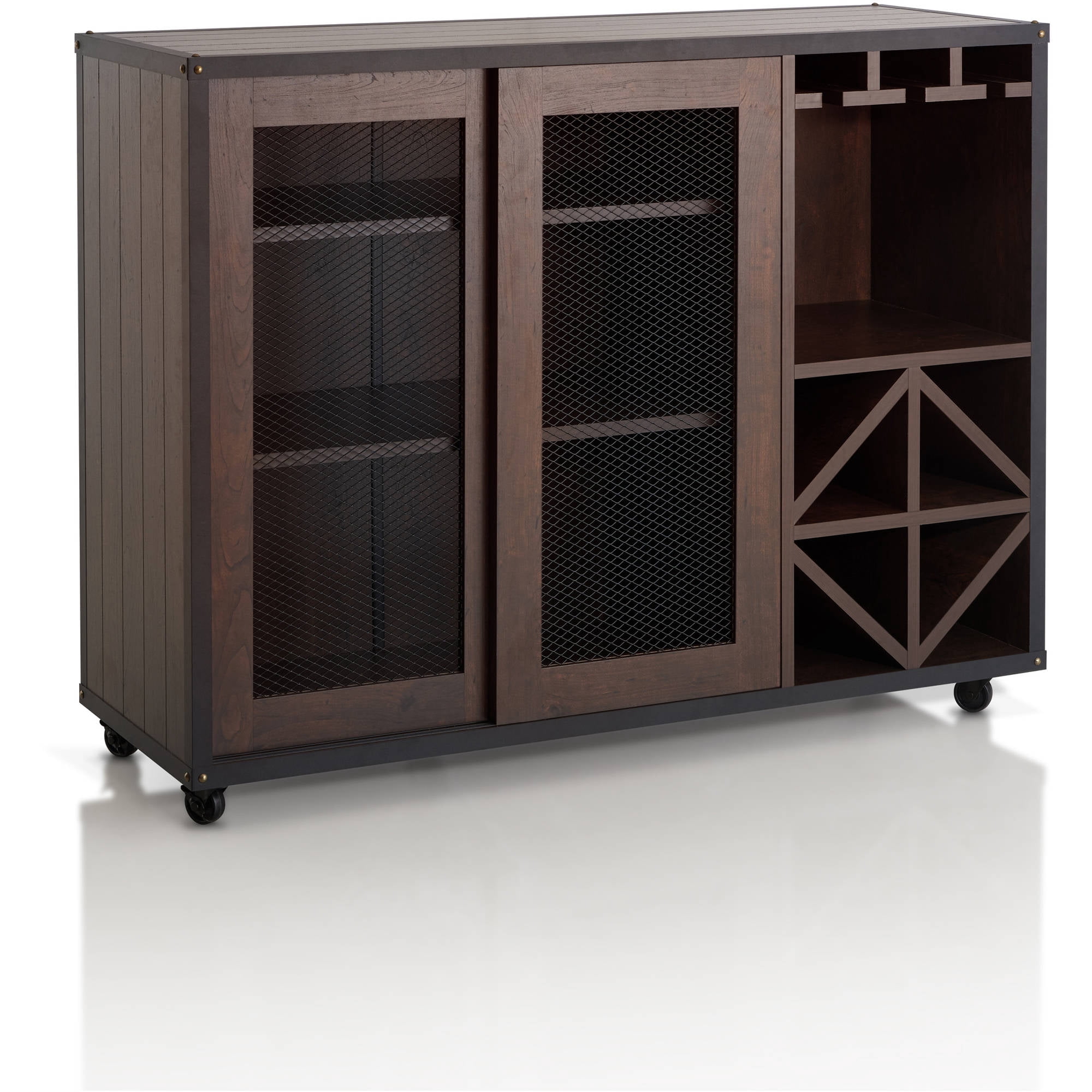 Furniture of America Francis Industrial Multi-Storage Dining Buffet, Vintage Walnut