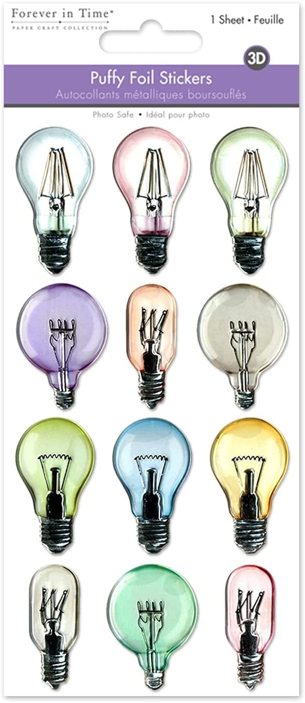 Light Bulb Stickers 3D Puffy Foil Pastel Adhesive Decals for Crafts and Scrapbooks 12 Pieces …