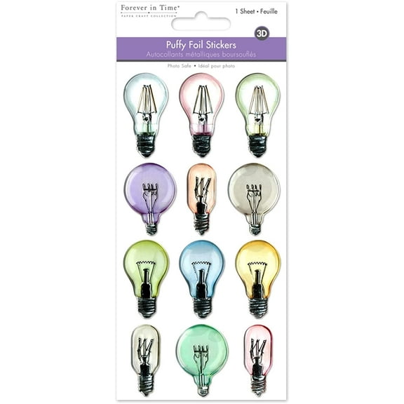 Light Bulb Stickers 3D Puffy Foil Pastel Adhesive Decals for Crafts and Scrapbooks 12 Pieces …