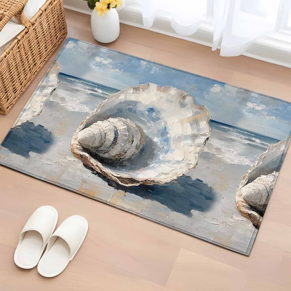 Coastal Seashells Bathroom Rug Washable 2x3 Entryway Rug Non Slip Modern Abstract Simple Oil Painting Front Door Mat Low Pile Indoor Doormat Throw Floor Carpet for Kitchen Bedroom Entrance