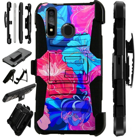 Compatible with Motorola Moto G Stylus (2020) | Moto G Power (2020) | Moto G Pro LuxGuard Holster Hybrid Phone Case Cover (Hibiscus Blue Flower)