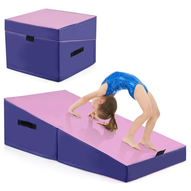 Costway Tapis de Gymnastique Inclinable Pliant avec Cuir PVC Antidérapant Rose