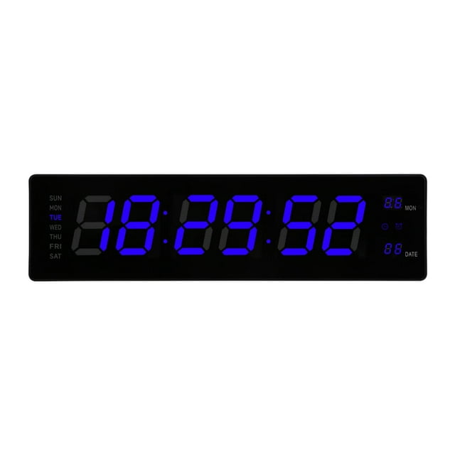 Abbracc LED Digital Clock Bedroom Display Date Calendar Bar Wall Hanging Alarm Clock Blue