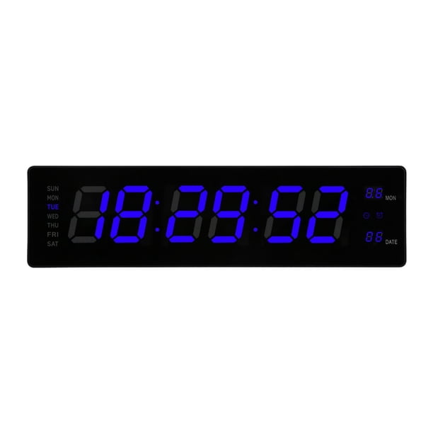 Reloj digital LED, calendario de fecha, números grandes, reloj despertador para colgar en la pared, para sala de aprendizaje, sala de Azul