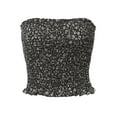 thumbnail image 1 of MixMatchy Women's Strapless Ruffled Edge Printed Smocking Crop Top, 1 of 1