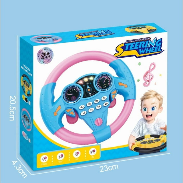 Kids' Battery-Powered Car Driving Simulator with 360° Rotatable Steering Wheel, Flashing Lights & Music – Interactive Yellow Toy for Creative Play, Export-Quality Safety Standard, DIY Customizable,