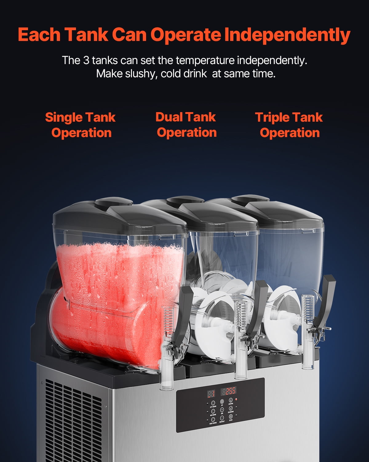 KFFKFF Commercial Slushy Machine, Frozen Drink Maker, Stainless Steel PC PP, 24.4×21.85×31.88 in
