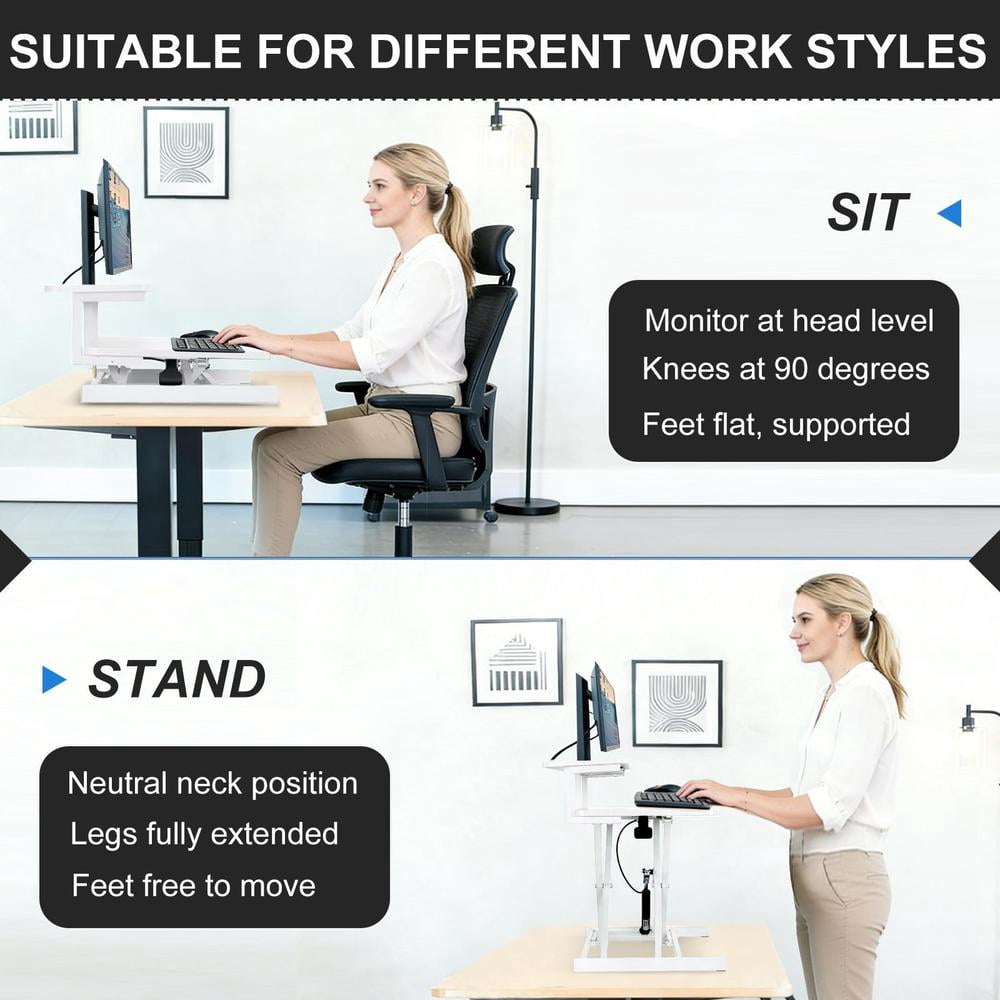 37 inch Desk Converter, Height Adjustable Sit to Stand Riser, Duals Monitor and Laptop Workstation with Wide Keyboard Tray, Black