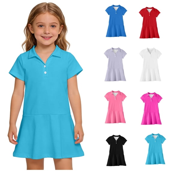 LWavelet Back to School Uniform Dress for Girls Short Sleeve Pique Polo Dress Summer School Uniform Kids Casual Sundress