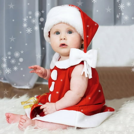 

FZM Christmas Toddler Girls Sleeveless Christmas Princess Dress Bowknot Hat Outfits
