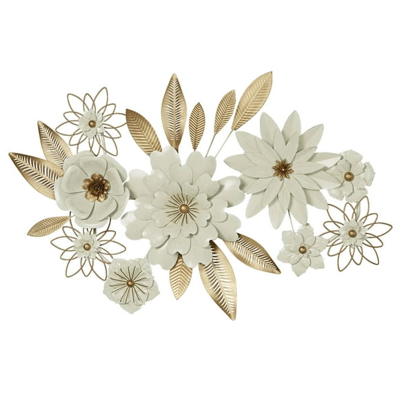 Blooming Assemblage Dimensional Metal Floral Wall Art Sculpture Ivory/Gold 39 in wide x 3.5 in deep x 27 in high